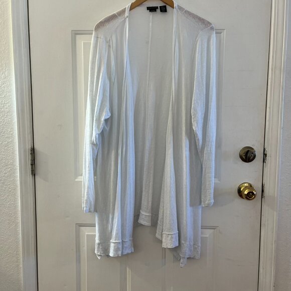 Tahari Woman's Plus-Size White 100% Linen Open-Front Cardigan Sweater Sz 2x - Picture 2 of 8